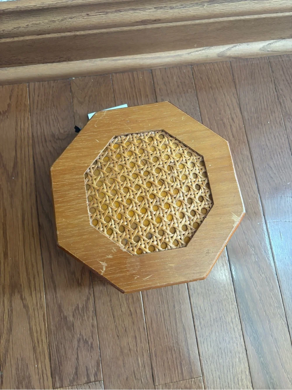 Vintage 1970's Rattan Bamboo Wooden Jewelry Box with Velvet Liner